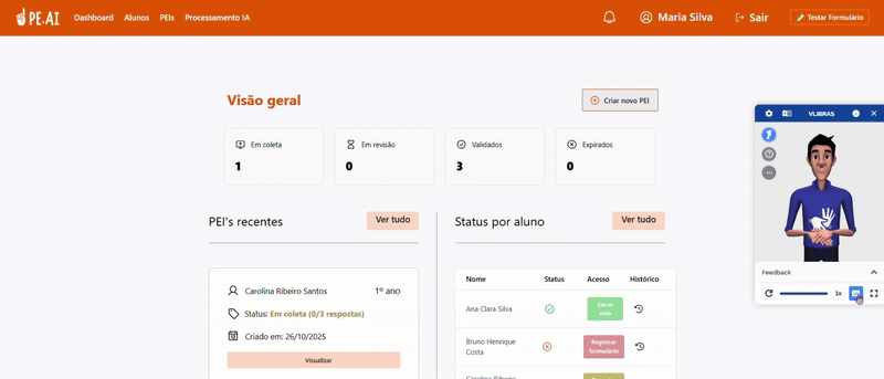 Demonstração da extensão VLibras em funcionamento